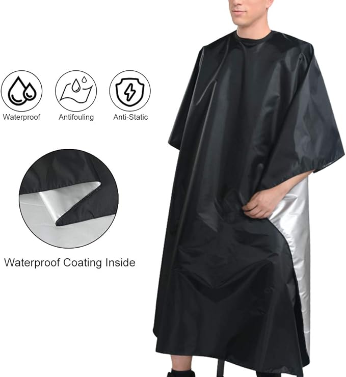 Capa de Peluquería Impermeable URAQT – Capa de Barbero Profesional Cuerpo Entero, 150 x 120 cm, para Corte, Tinte y Peinado (Negro/Blanco)