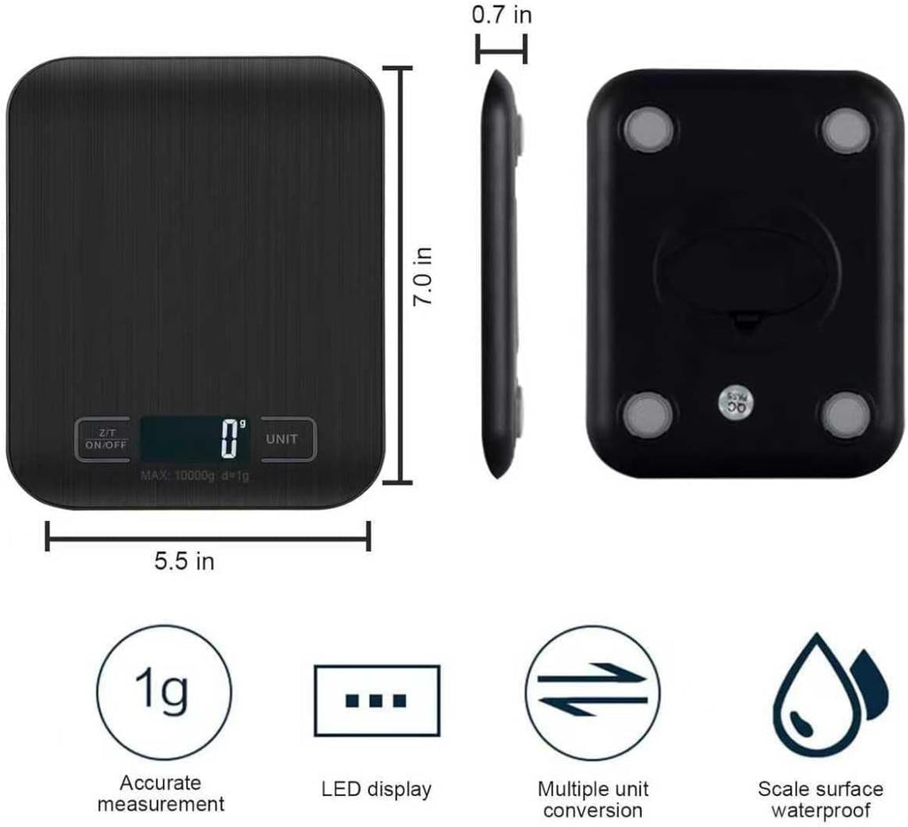 Báscula Digital de Cocina VIBOOS 10 kg – Precisión 1 g, Pantalla LCD, Función Tara (Negro)