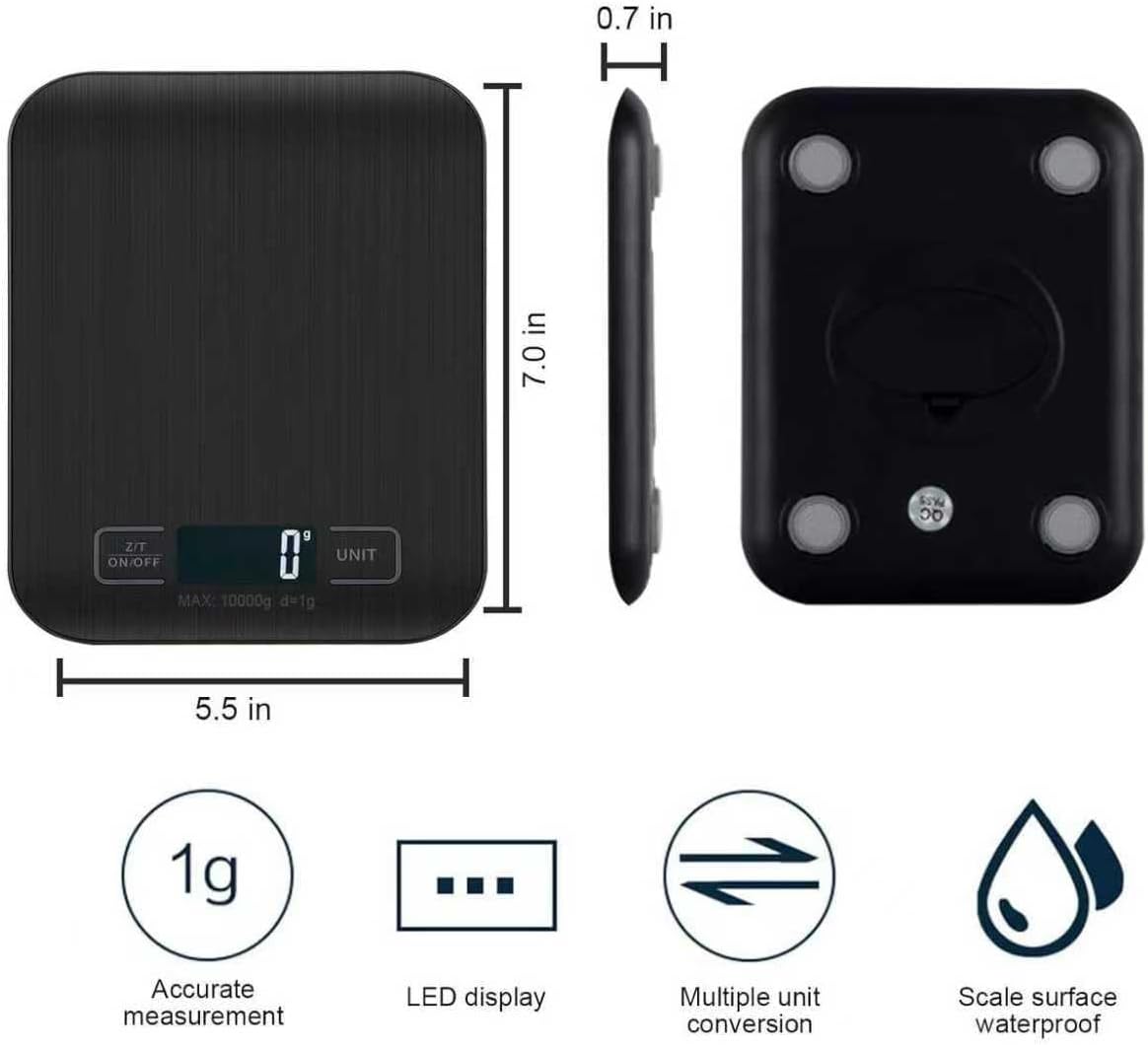 Báscula Digital de Cocina VIBOOS 10 kg – Precisión 1 g, Pantalla LCD, Función Tara (Negro)