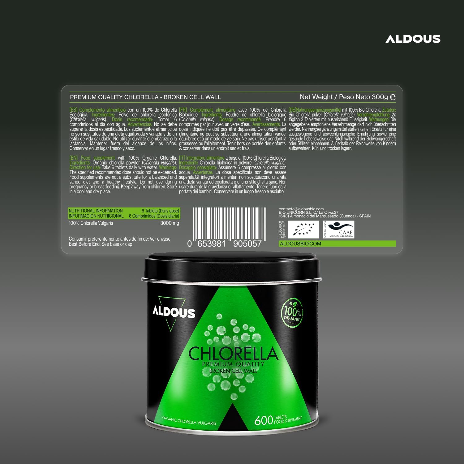 Chlorella Ecológica 600 Comprimidos | DETOX y Energía – Aldous