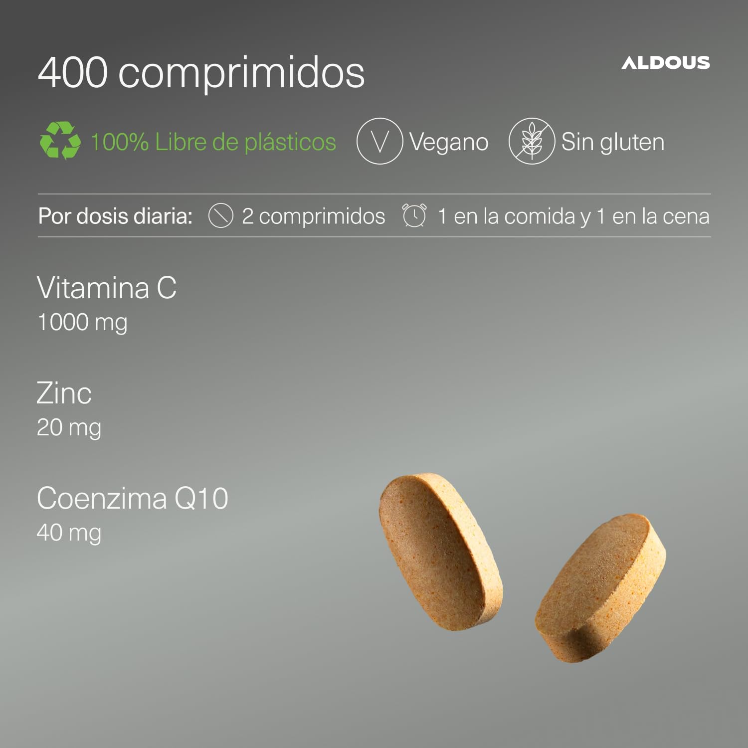 Vitamina C 1000mg + Zinc + Q10 | Defensas e Inmunidad – Aldous