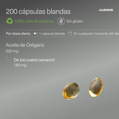 Aceite de Orégano 80% Carvacrol 160mg | 200 Cápsulas – Aldous
