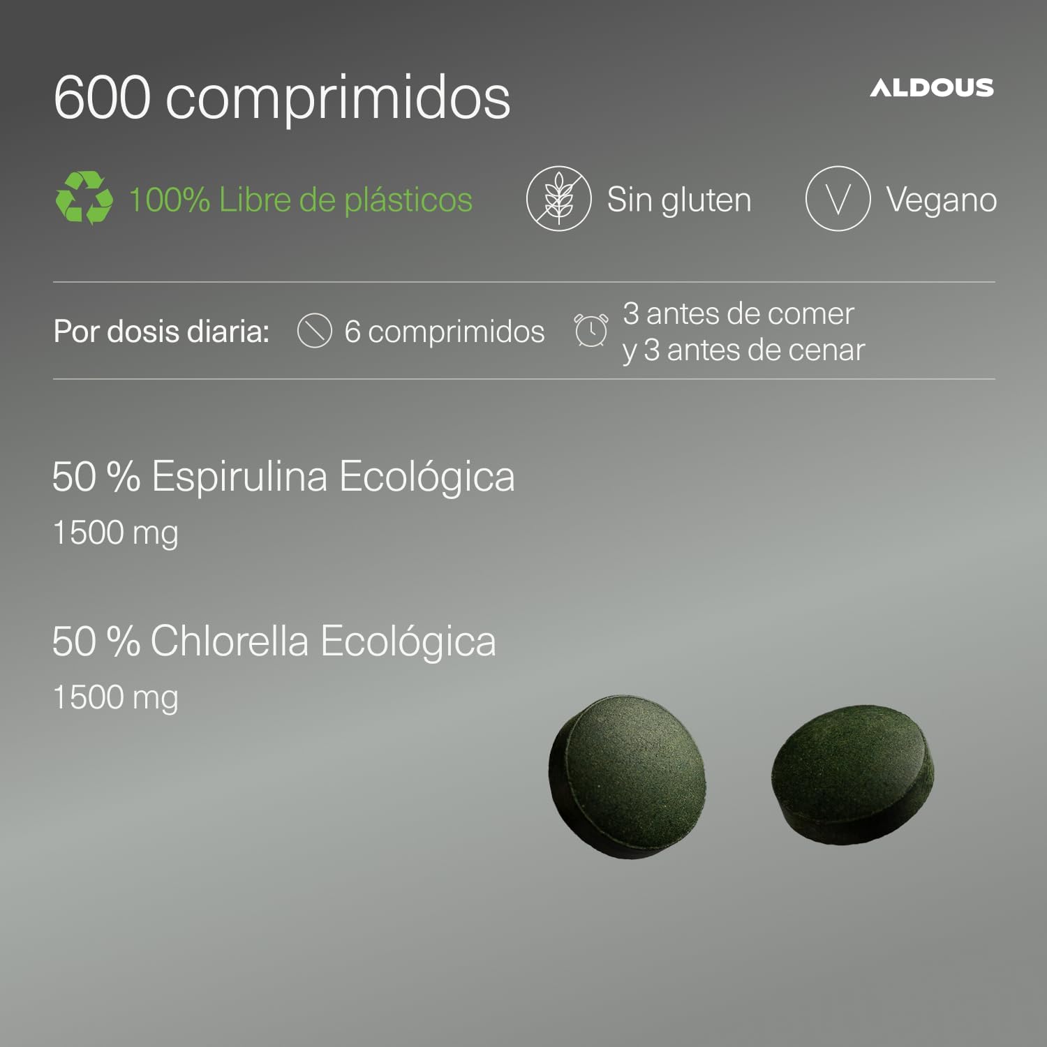 Chlorella y Espirulina Ecológica 600 Comprimidos | DETOX – Aldous