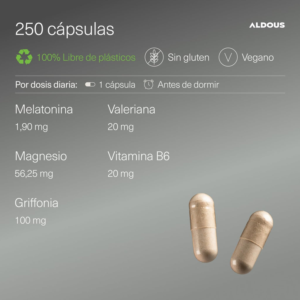 Melatonina 1,9mg + Magnesio, Valeriana y 5HTP | Sueño – Aldous