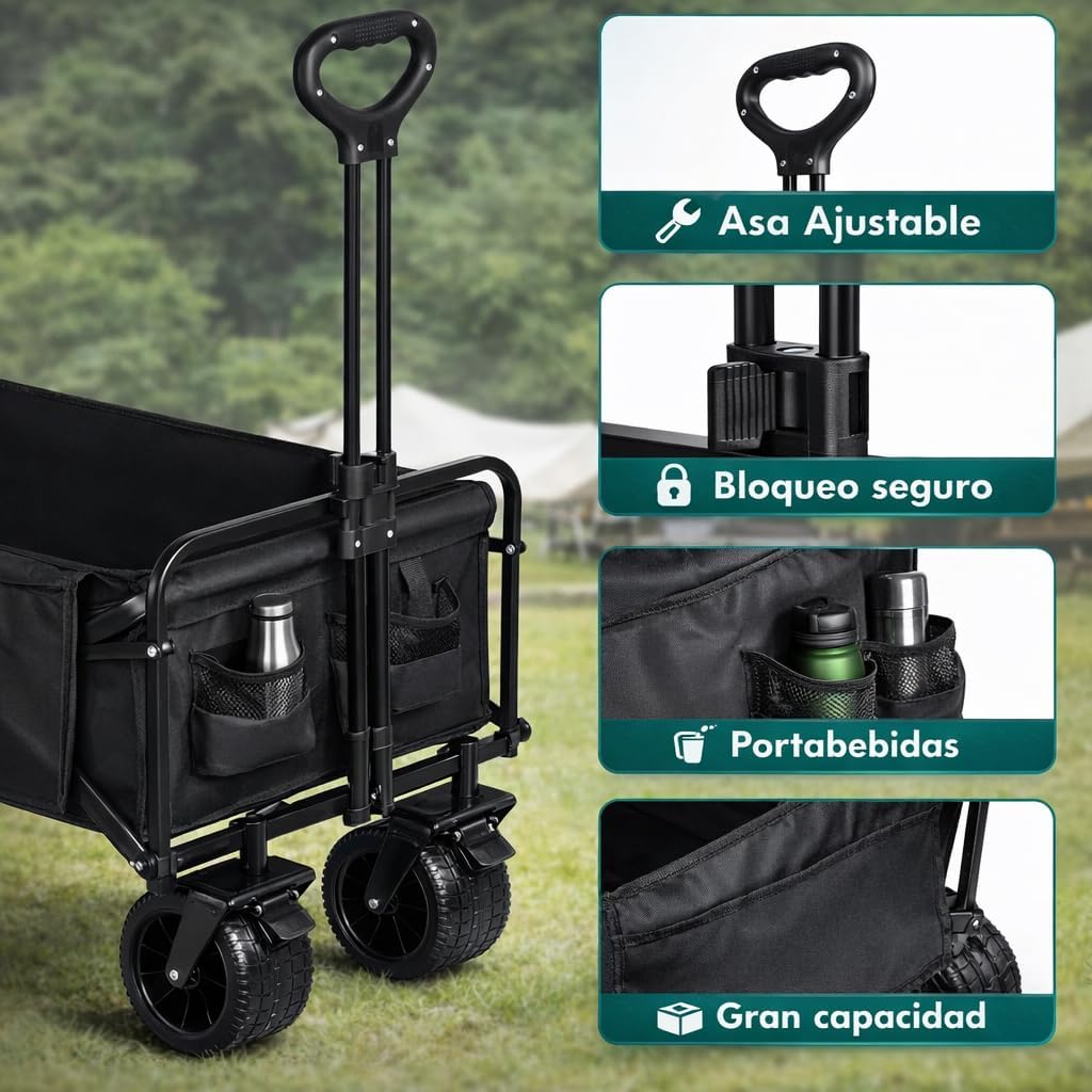 T-LOVENDO Carro de Mano Plegable Todoterreno - Hasta 150kg