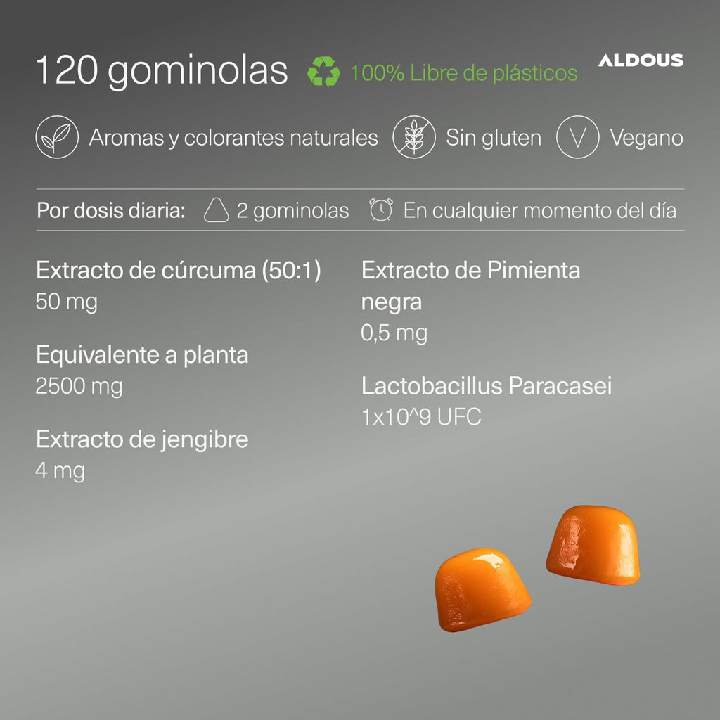 Cúrcuma Gominolas con Jengibre, Pimienta y Probióticos – Aldous