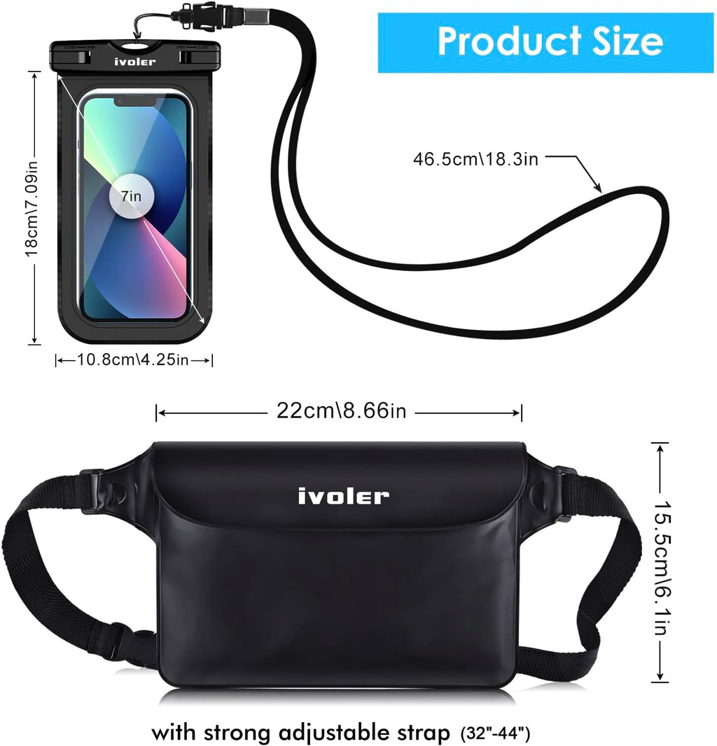 ivoler Set 2 en 1 Bolsa Waterproof + Funda Movil Impermeable - Playa y Deporte