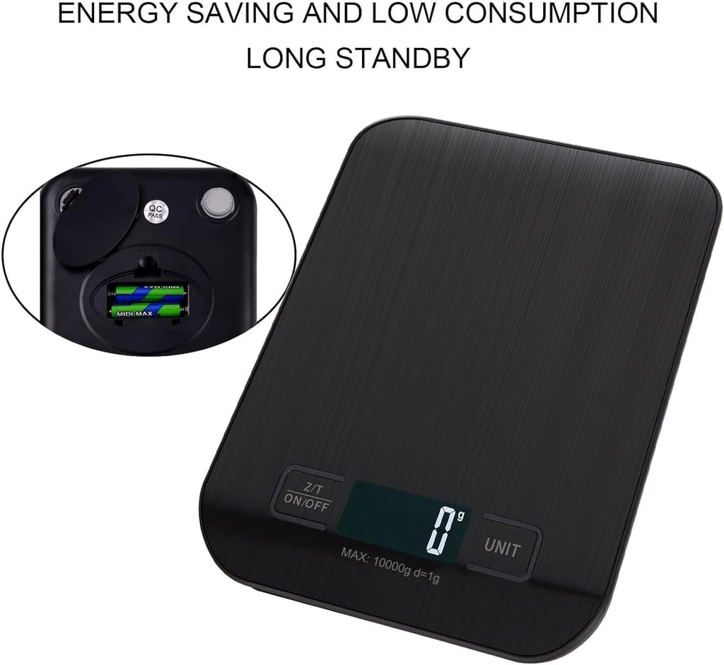 Báscula Digital de Cocina VIBOOS 10 kg – Precisión 1 g, Pantalla LCD, Función Tara (Negro)