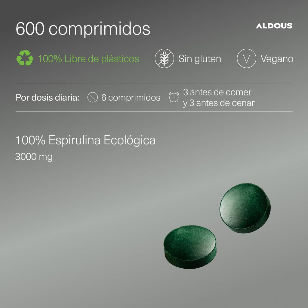Espirulina Ecológica 600 Comprimidos | Proteína Vegana – Aldous