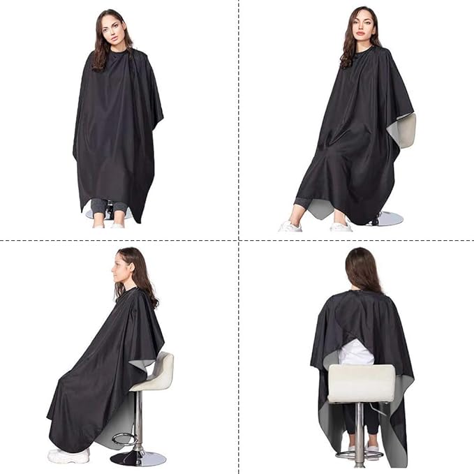 Capa de Peluquería Impermeable URAQT – Capa de Barbero Profesional Cuerpo Entero, 150 x 120 cm, para Corte, Tinte y Peinado (Negro/Blanco)