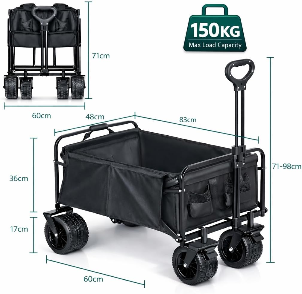 T-LOVENDO Carro de Mano Plegable Todoterreno - Hasta 150kg