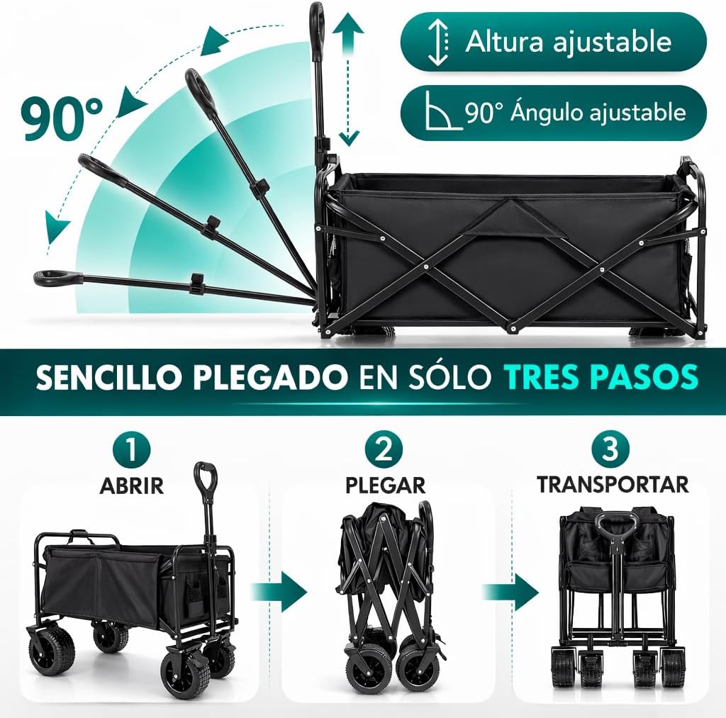 T-LOVENDO Carro de Mano Plegable Todoterreno - Hasta 150kg
