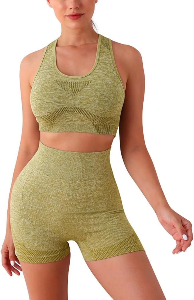 Conjunto Deportivo Mujer 2 Piezas Verano - Top Crop y Leggings Cortos de Cintura Alta