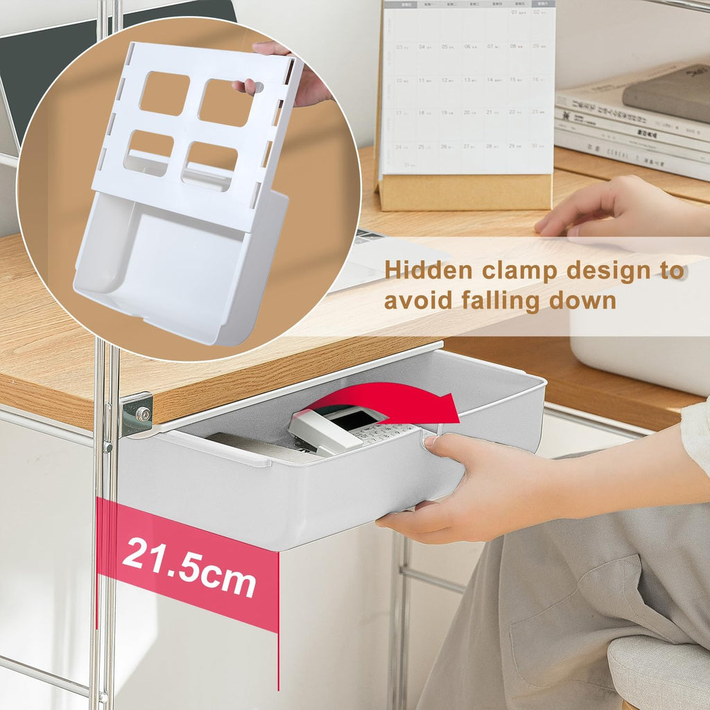 FRETONBA Cajon Organizador Bajo Escritorio Autoadhesivo - Almacenamiento Oculto Blanco
