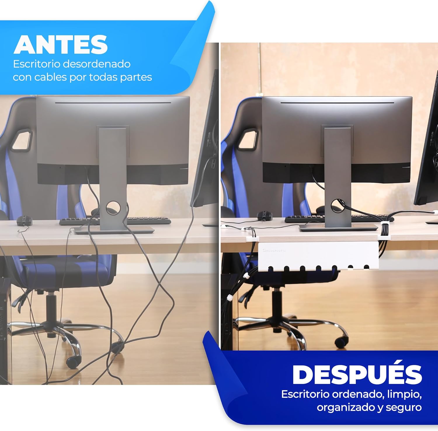 HOMEPROTEK Bandeja Organizador Cables Escritorio - Kit Completo Gestion de Cables Blanco