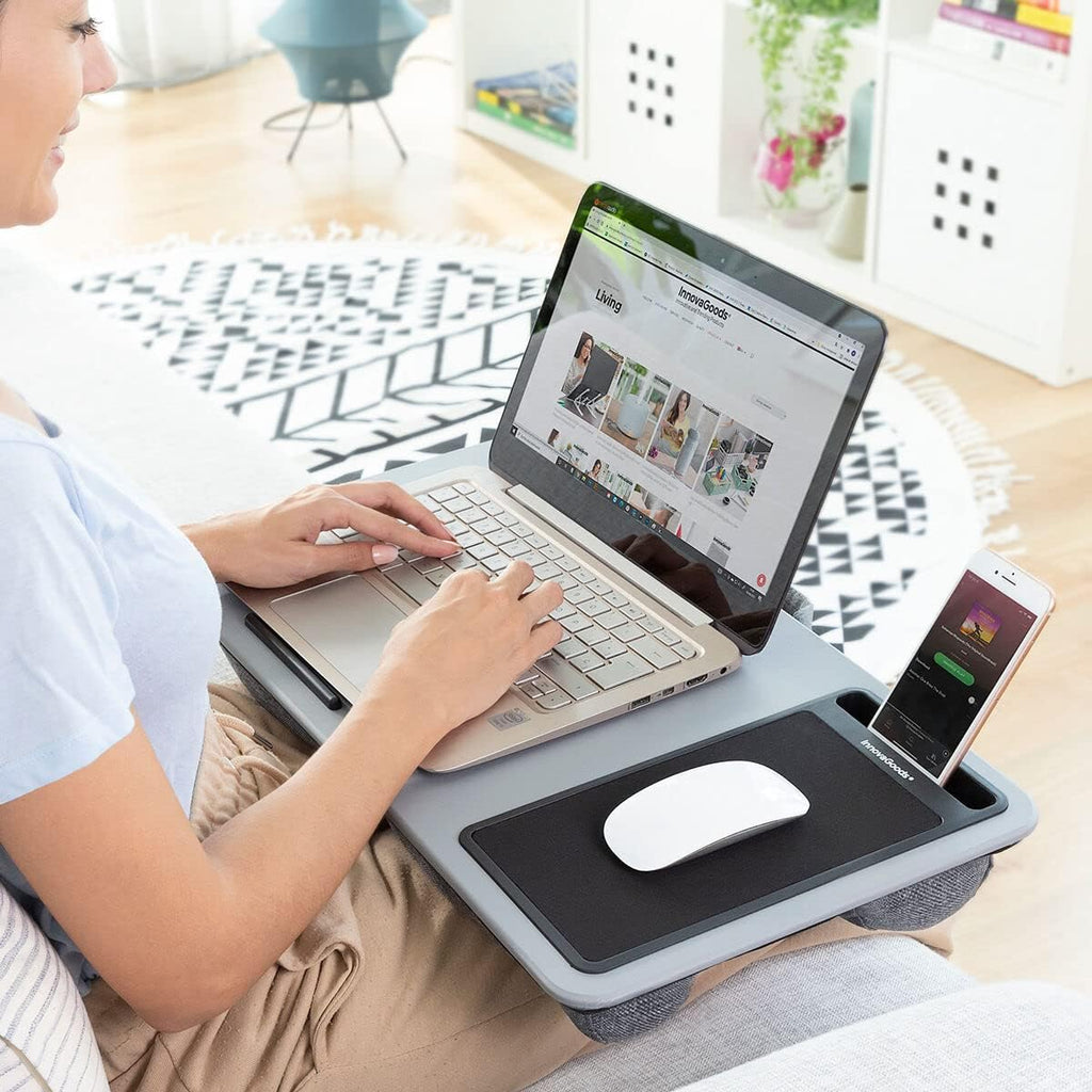 InnovaGoods Mesa Auxiliar XL Deskion - Soporte Portatil Ergonomico con Cojin y Alfombrilla