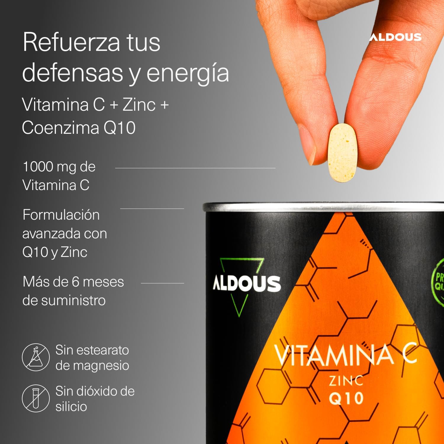 Vitamina C 1000mg + Zinc + Q10 | Defensas e Inmunidad – Aldous