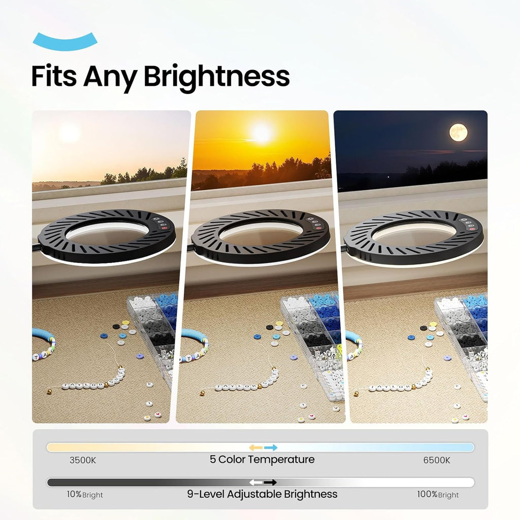 ARTDOT Lupa de 10X con Luz y Base - 144 LEDs, 5 Temperaturas y 9 Niveles de Brillo