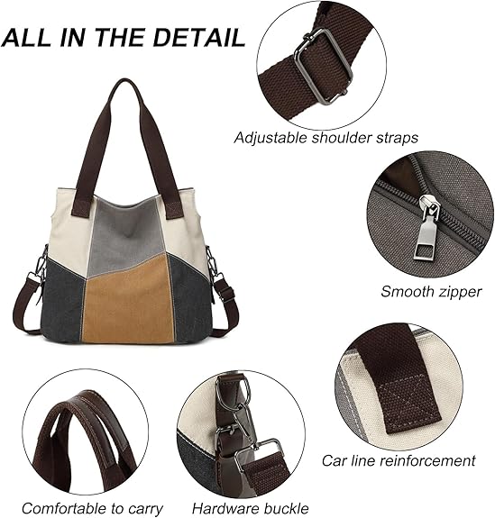 Bolso de Lona Mujer Tote Bandolera Shopper - Ligero y Versatil