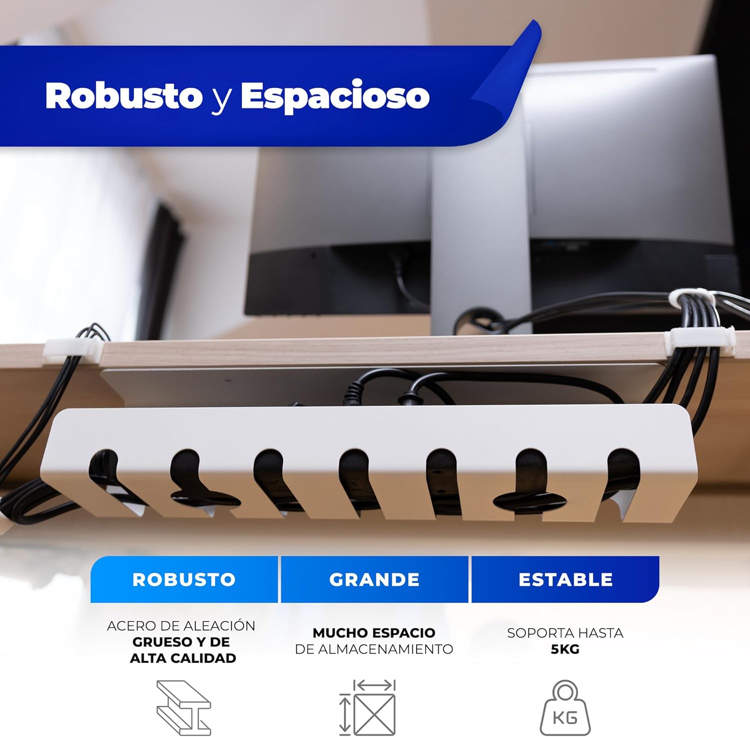 HOMEPROTEK Bandeja Organizador Cables Escritorio - Kit Completo Gestion de Cables Blanco