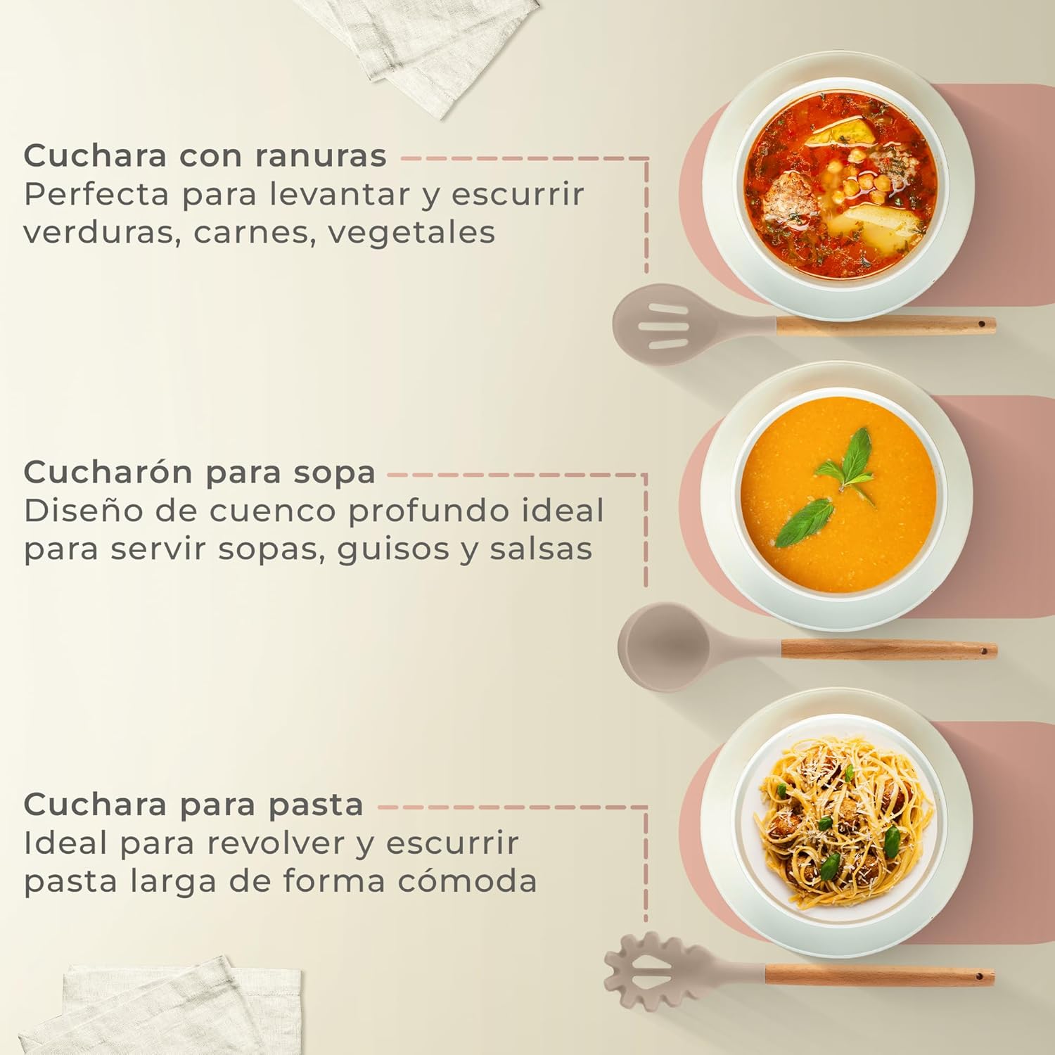 Set de Utensilios de Cocina JUPPLIES 12 Piezas – Silicona con Mango de Madera, Resistente al Calor, Soporte Incluido (Marrón)