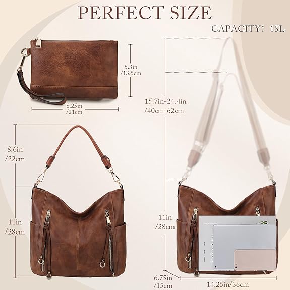 Chase Chic Set 2pcs Bolso Hobo Grande + Cartera Mujer Cuero PU - Bandolera y Hombro