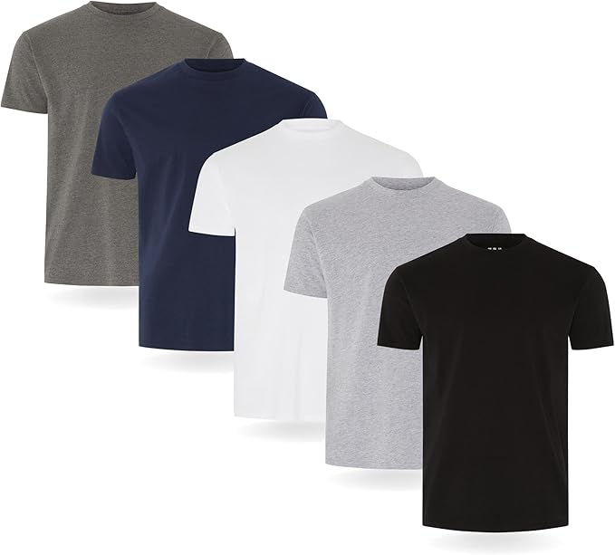 FM London Men's 3/5 Pack T-Shirt - Premium Weight con Diseño Ligeramente Entallado