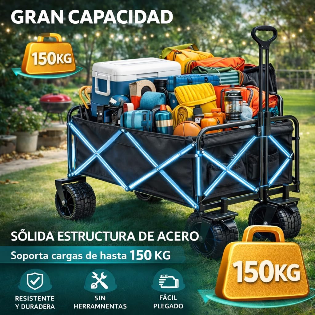 T-LOVENDO Carro de Mano Plegable Todoterreno - Hasta 150kg