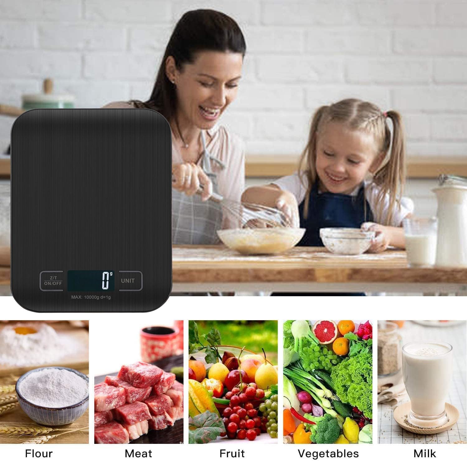 Báscula Digital de Cocina VIBOOS 10 kg – Precisión 1 g, Pantalla LCD, Función Tara (Negro)
