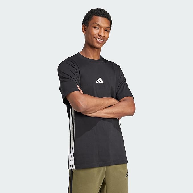 Adidas Camiseta Hombre Essential Three Stripes - 100% Algodón, Cuello Redondo