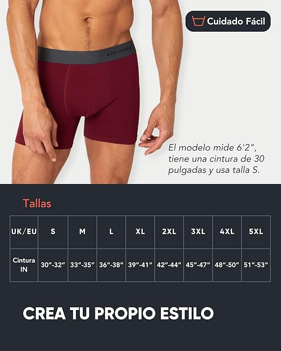 FM London Pack de 7 Boxer Briefs para Hombre - Algodón Suave, Transpirable y Elastico