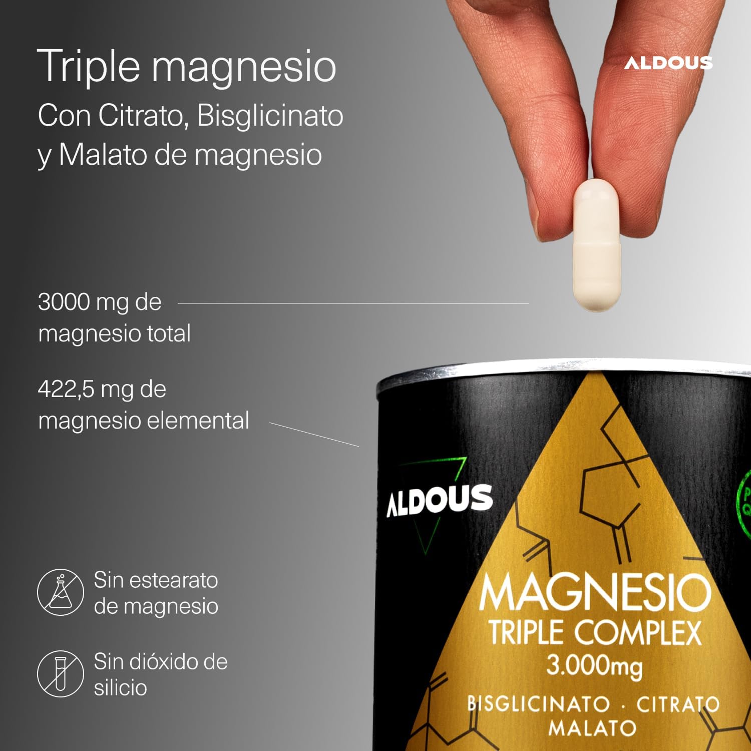 ALDOUS Magnesio Complex - 3000mg - Triple Magnesio Bisglicinato, Citrato y Malato
