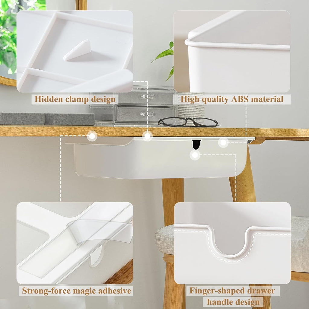 FRETONBA Cajon Organizador Bajo Escritorio Autoadhesivo - Almacenamiento Oculto Blanco