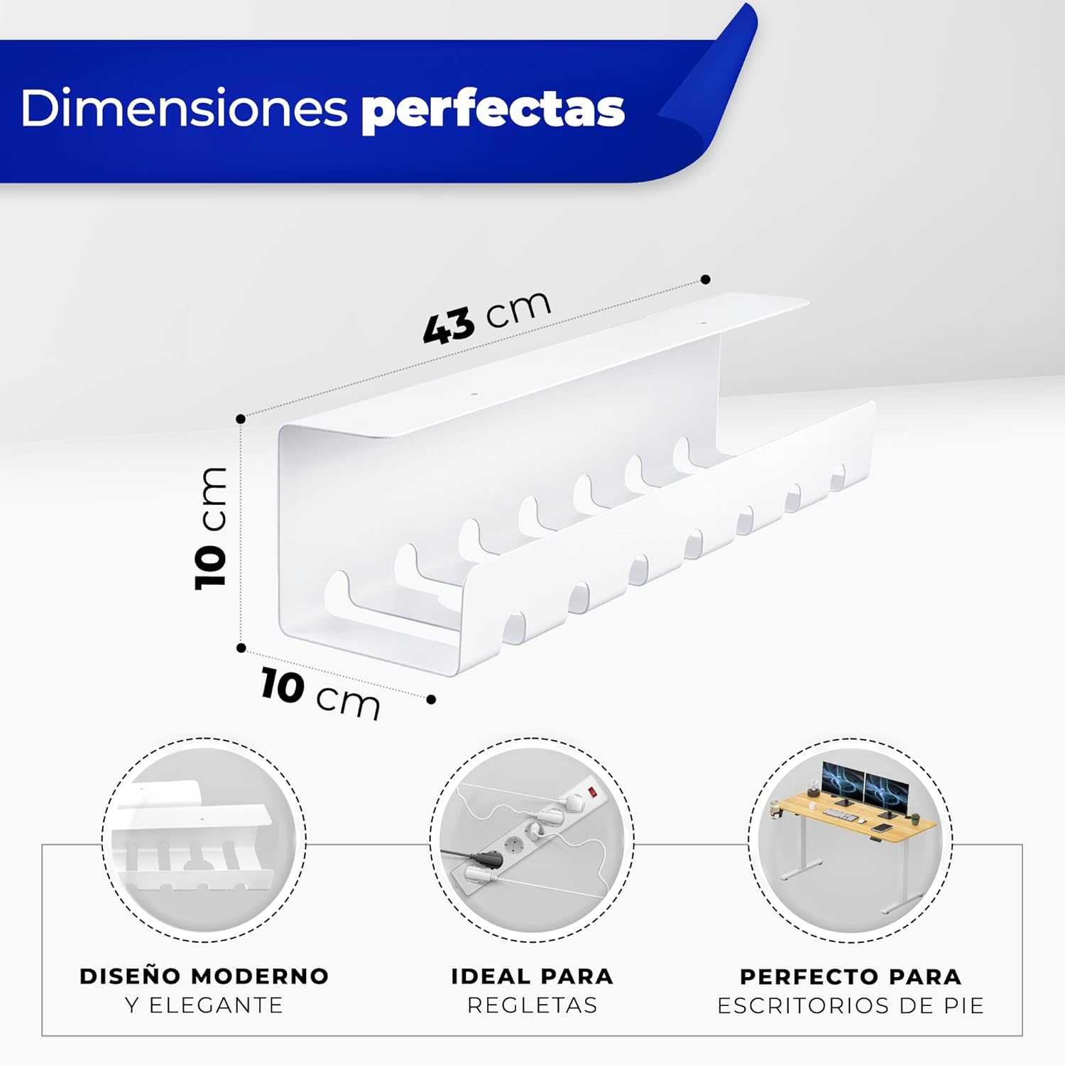 HOMEPROTEK Bandeja Organizador Cables Escritorio - Kit Completo Gestion de Cables Blanco