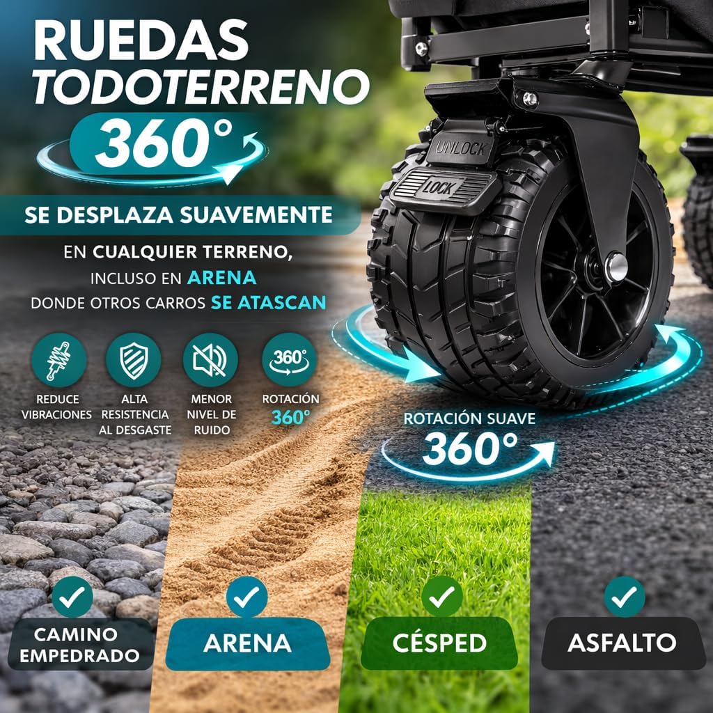 T-LOVENDO Carro de Mano Plegable Todoterreno - Hasta 150kg