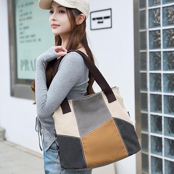 Bolso de Lona Mujer Tote Bandolera Shopper - Ligero y Versatil