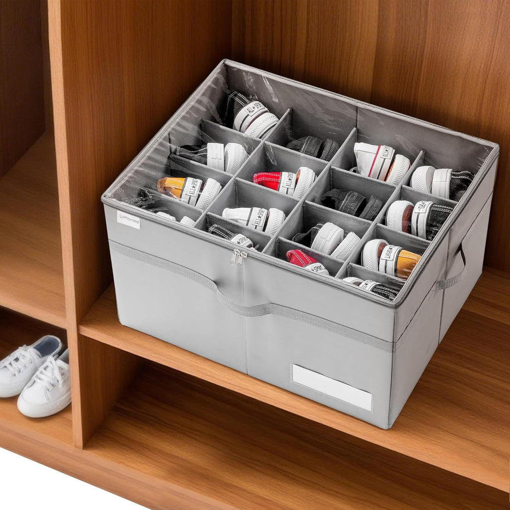 LUVHOMEE Organizador de Zapatos para Armario - 16 Pares, Caja Transparente con Cremallera