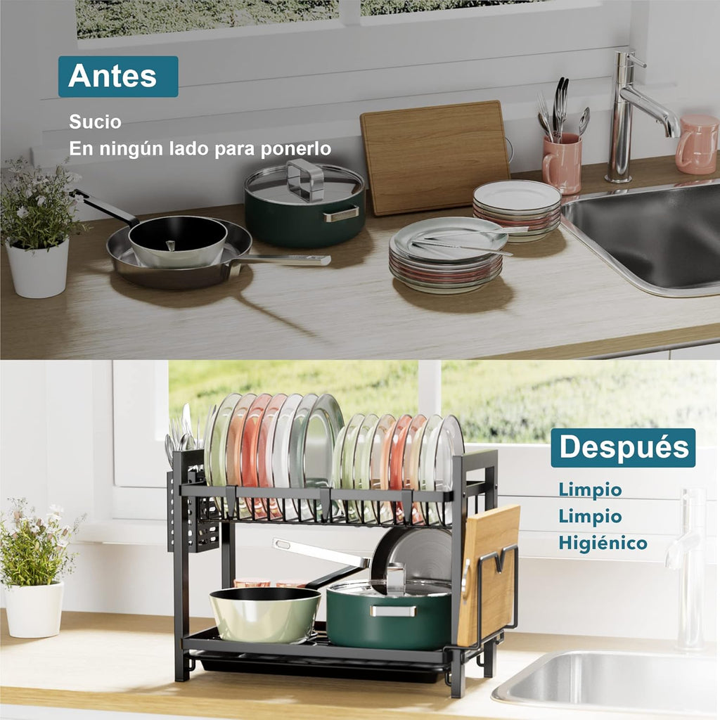 Escurreplatos de Acero niffgaff 2 Niveles – Escurridor de Cocina Antioxidante con Bandeja