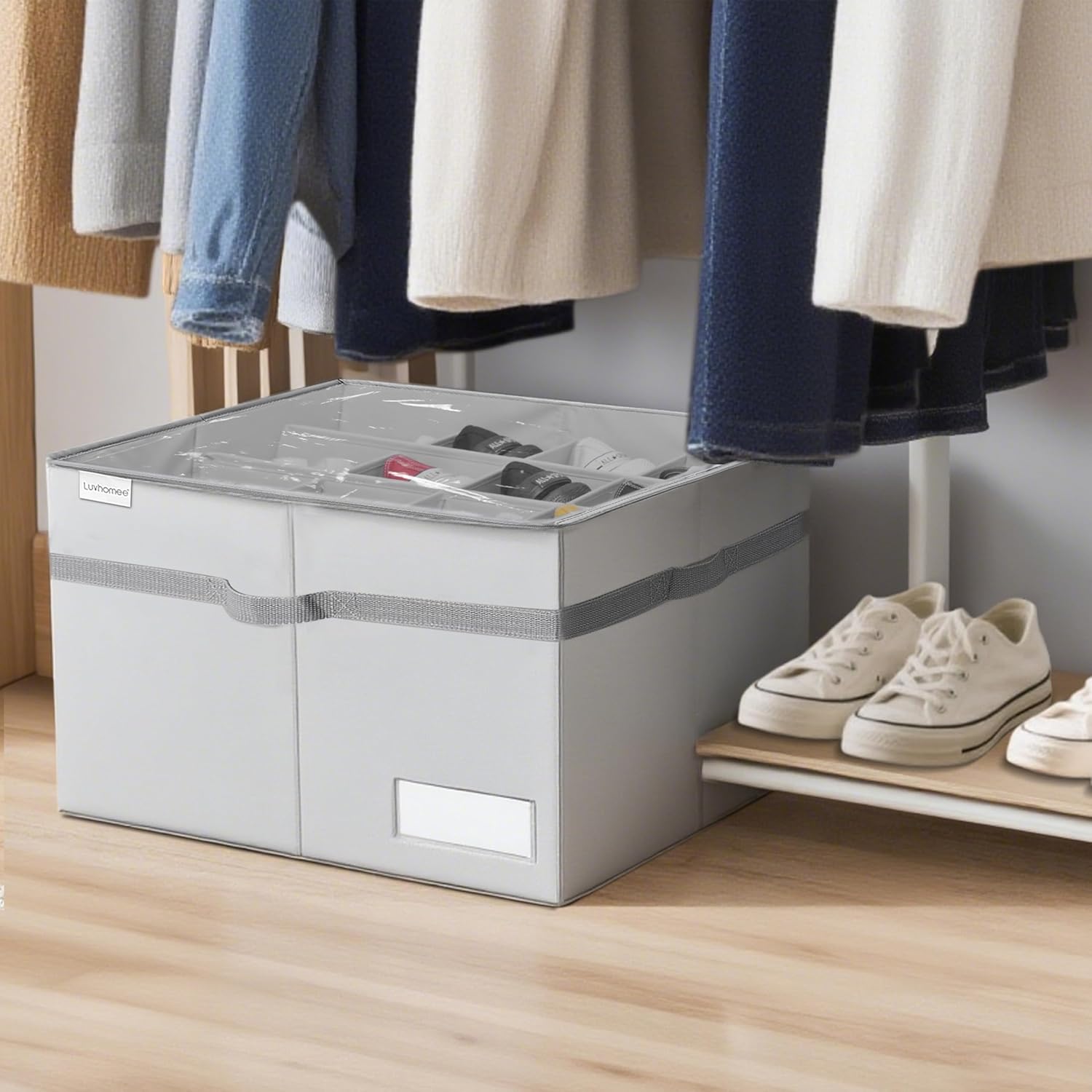 LUVHOMEE Organizador de Zapatos para Armario - 16 Pares, Caja Transparente con Cremallera