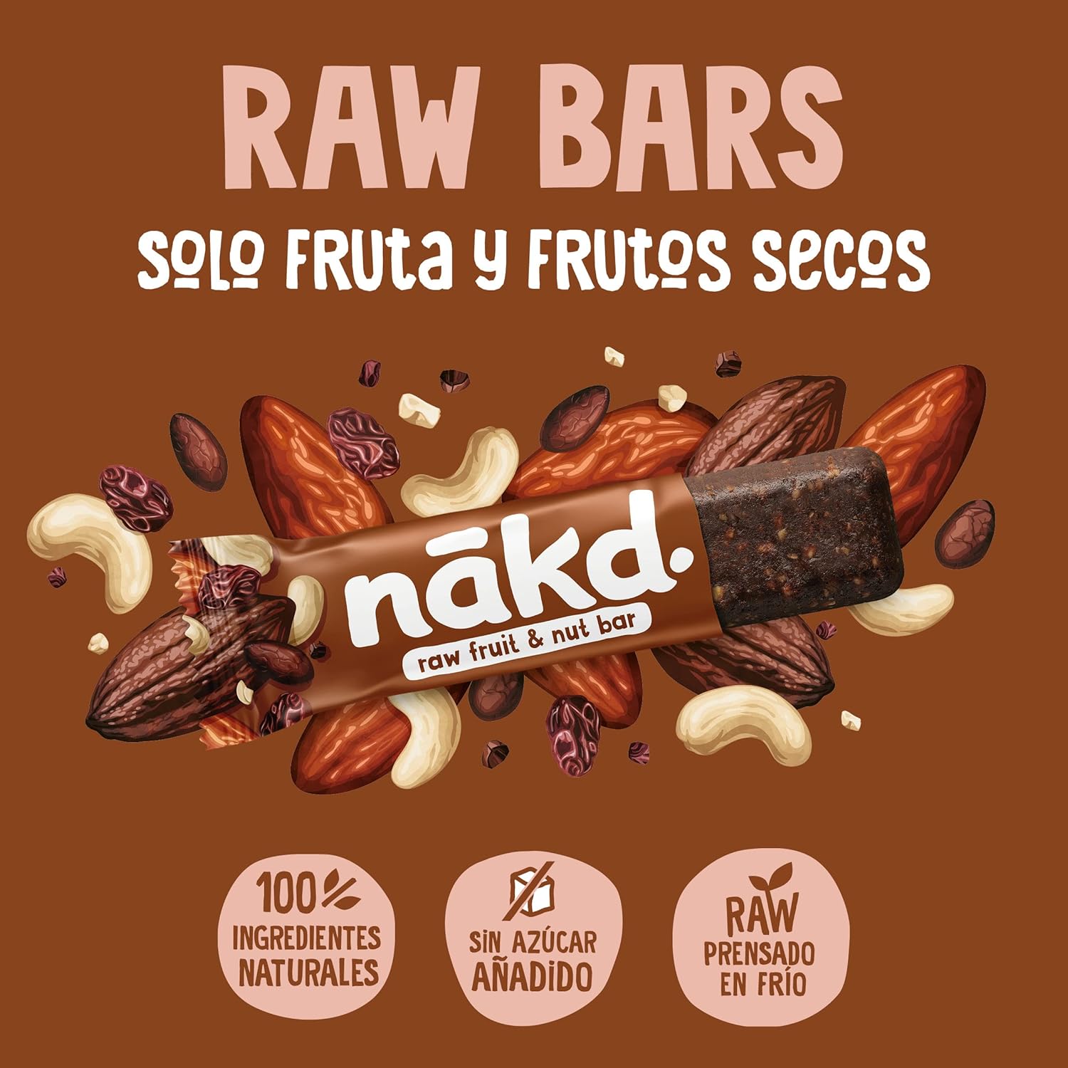 Barritas Nakd Cocoa Delight 18 x 35 g – Fruta y Frutos Secos Crudos, Sin Azúcar Añadido, Veganas