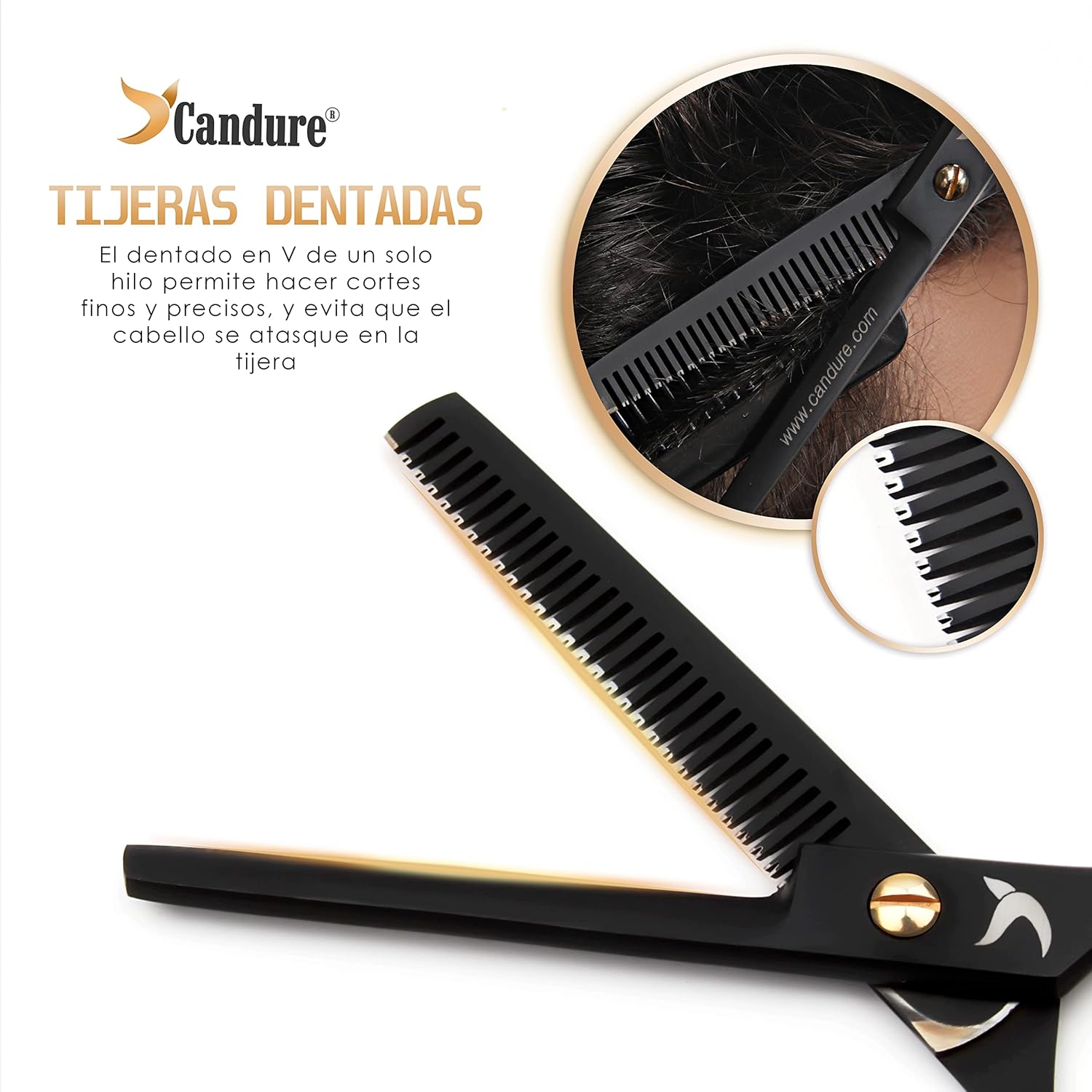 Tijeras de Peluquería Profesionales Candure 5,5" – Set Corte y Entresacar, Acero Inoxidable, Diseño Negro Profundo