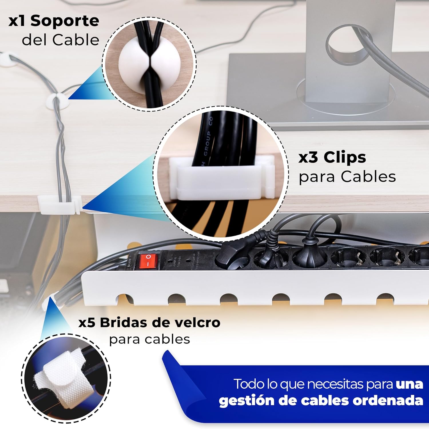 HOMEPROTEK Bandeja Organizador Cables Escritorio - Kit Completo Gestion de Cables Blanco