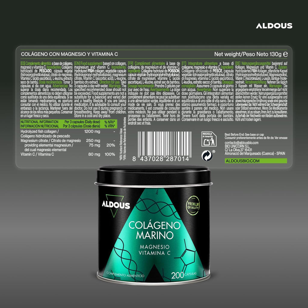 Colágeno Marino Naticol + Magnesio + Vitamina C | 200 Cápsulas – Aldous