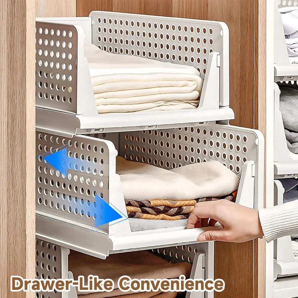 1pcs Foldable Wardrobe Storage Organizers Stackable Plastic Cupboard Baskets Clothes Storage Boxes Drawers Organizer