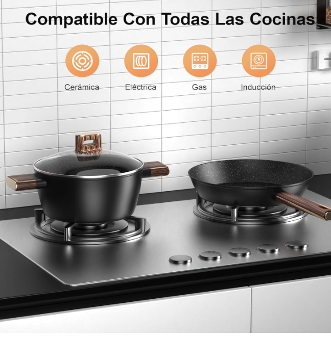 Batería de Cocina 11 Piezas Antiadherente Aluminio - Topbooc