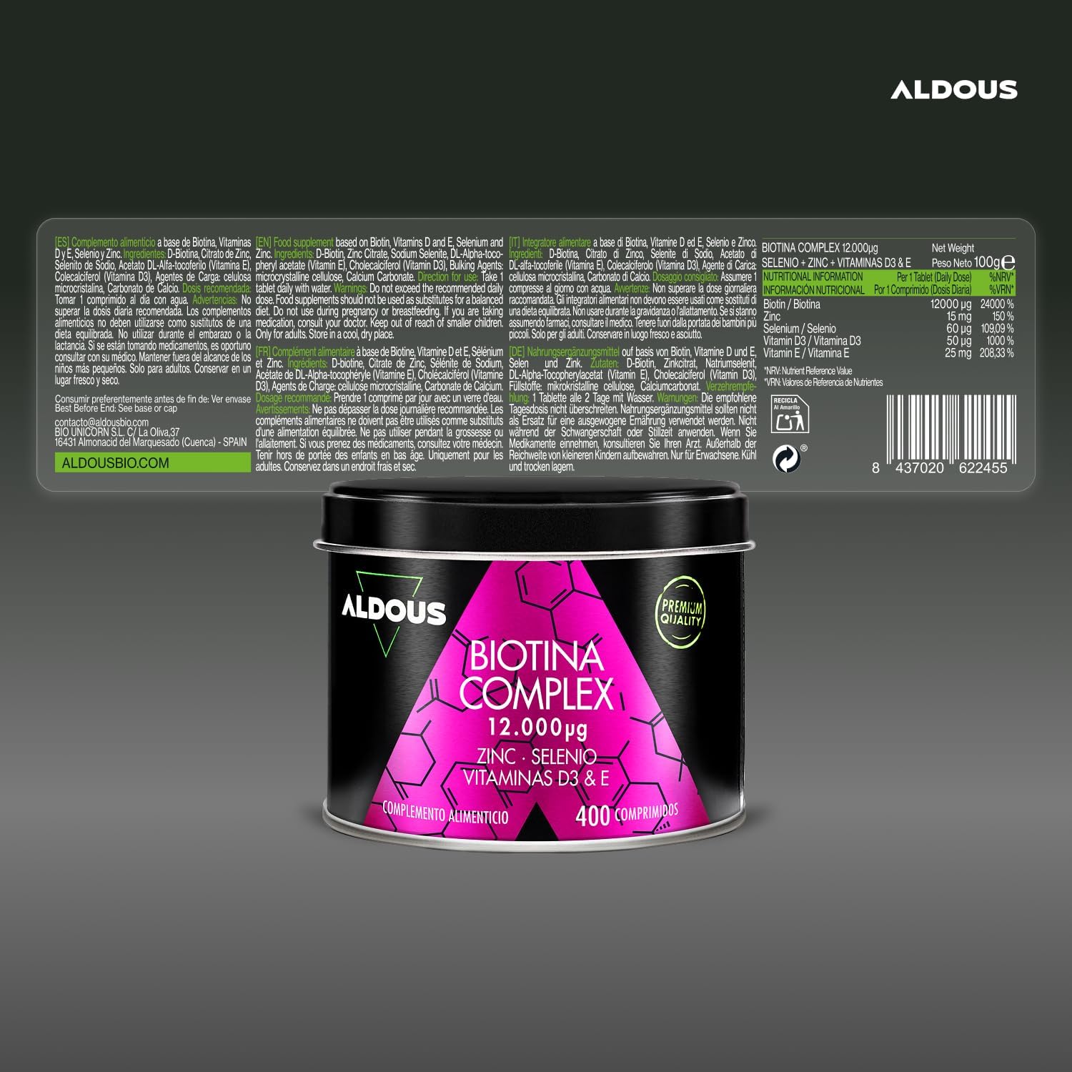 Biotina + Zinc + Selenio | Cabello, Piel y Uñas – Aldous