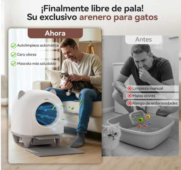 Devoko Arenero Autolimpiable para Gatos XXL 90L con Control App