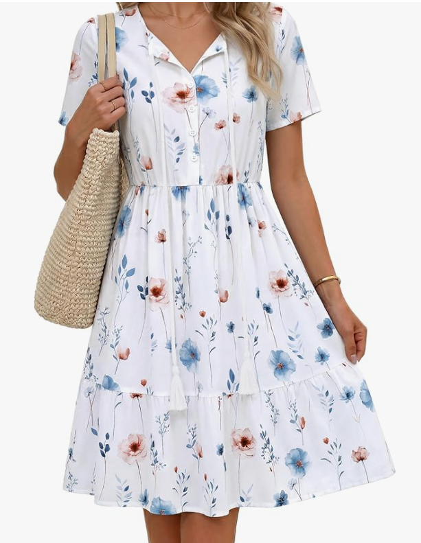 Zeagoo Vestido Bohemio Floral de Verano para Mujer - Cuello en V, Línea A