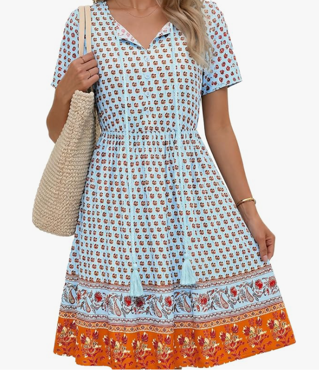 Zeagoo Vestido Bohemio Floral de Verano para Mujer - Cuello en V, Línea A