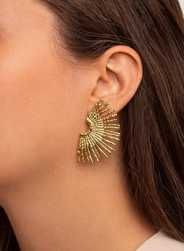 SINGULARU Pendientes Sunbeam - Acero Inoxidable con Baño en Oro 18kt
